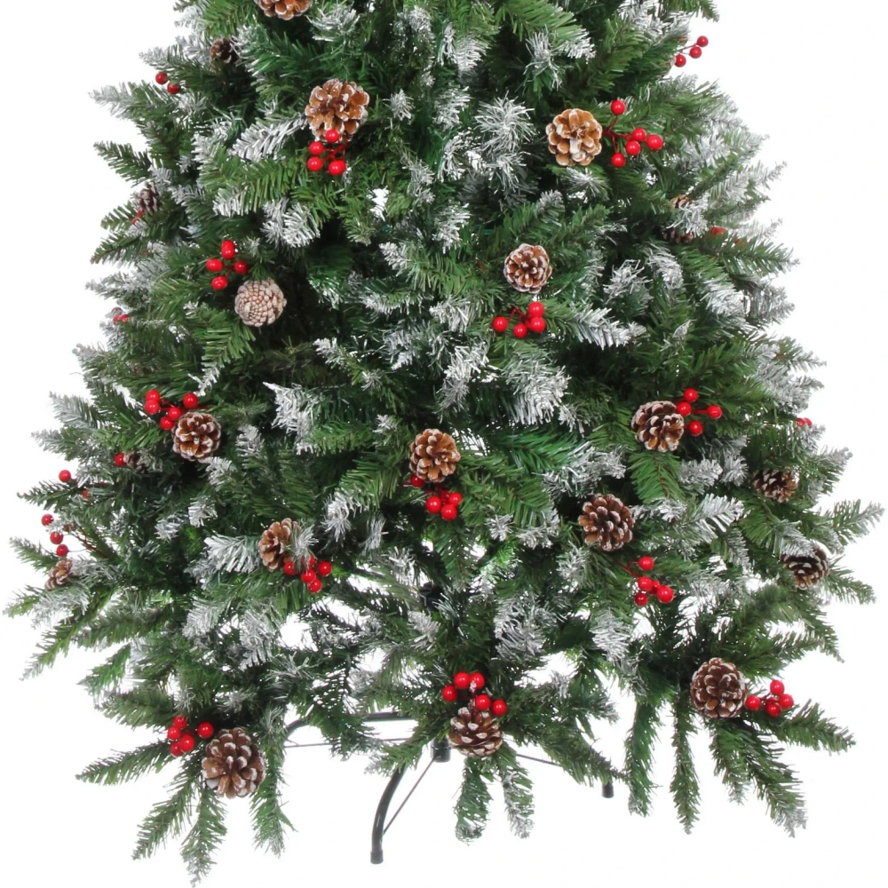 Ёлка «Морозная» 240 см, ПВХ с шишками,ягодами и белым напылением (1566 веток)