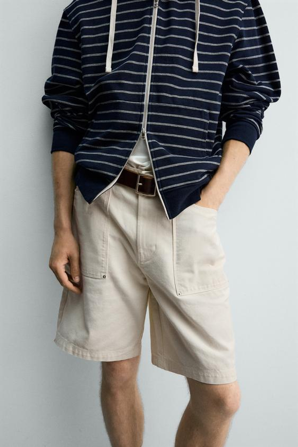 ZARA ШОРТЫ STRAIGHT FIT С КАРМАНАМИ, БЕЛЫЙ