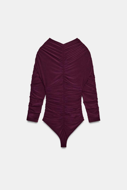 ZARA БОДИ СО СБОРКАМИ, БАКЛАЖАННЫЙ