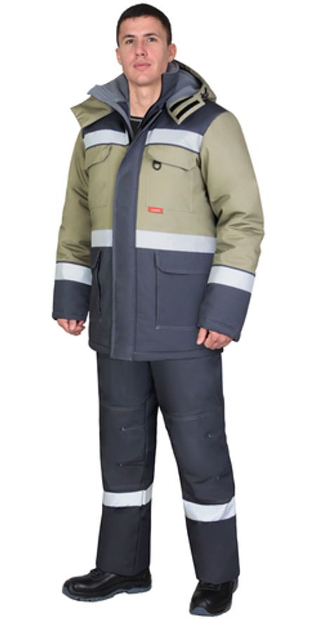 Костюм ПАРИТЕТ зимний, куртка дл., брюки, тёмно-серый со светло-оливковым и СОП
