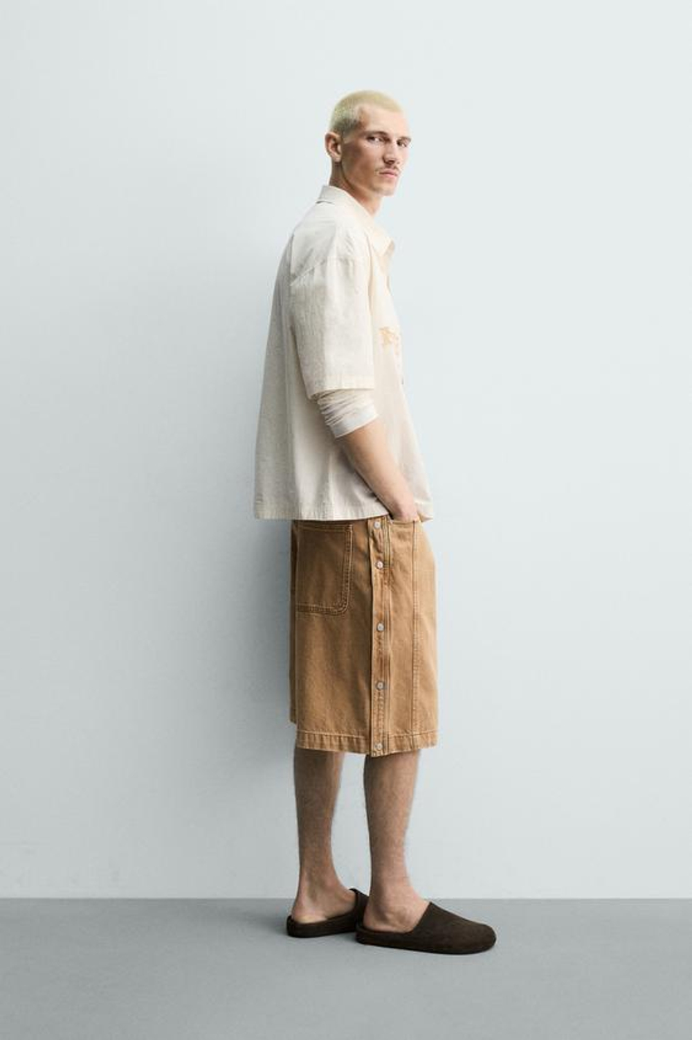 ZARA ШОРТЫ BAGGY FIT С ПУГОВИЦАМИ, РЫЖЕВАТО-КОРИЧНЕВЫЙ