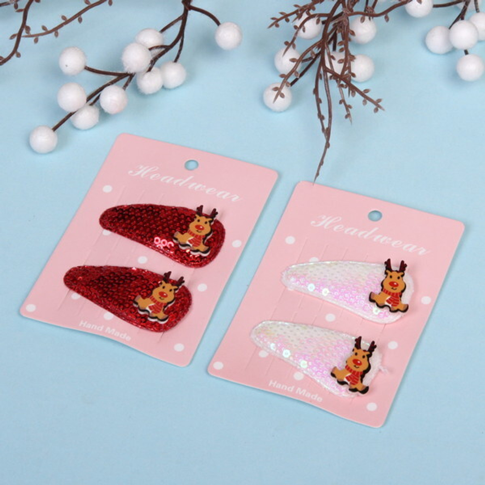 Зажимы для волос 2шт «Новогодние друзья- Оленёнок», микс 2 цвета (красный, белый),5,4*2,5 см