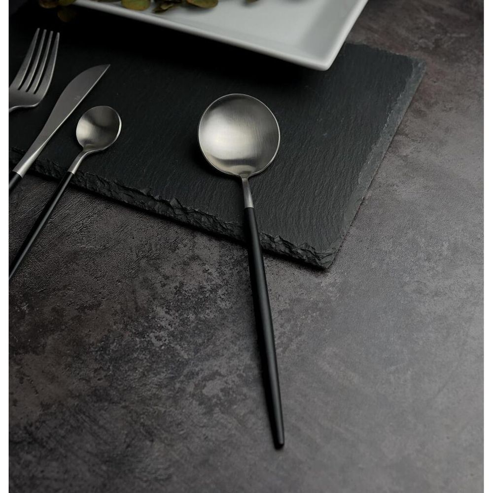 Ложка столовая 21,3 см матовая серый цвет черная ручка PVD Lounge P.L. [12]