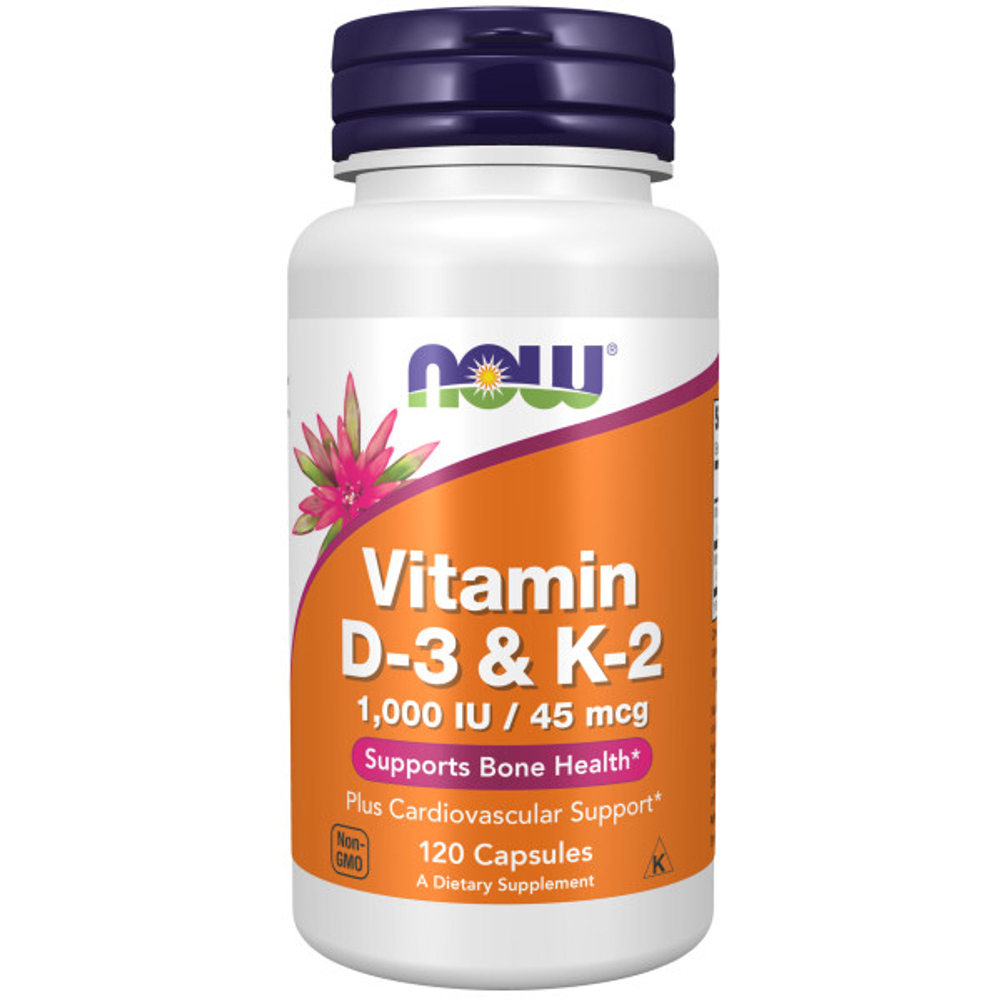 NOW Vitamin D-3 & К-2 1000 IU/45 мкг 120 вегетарианских капсул