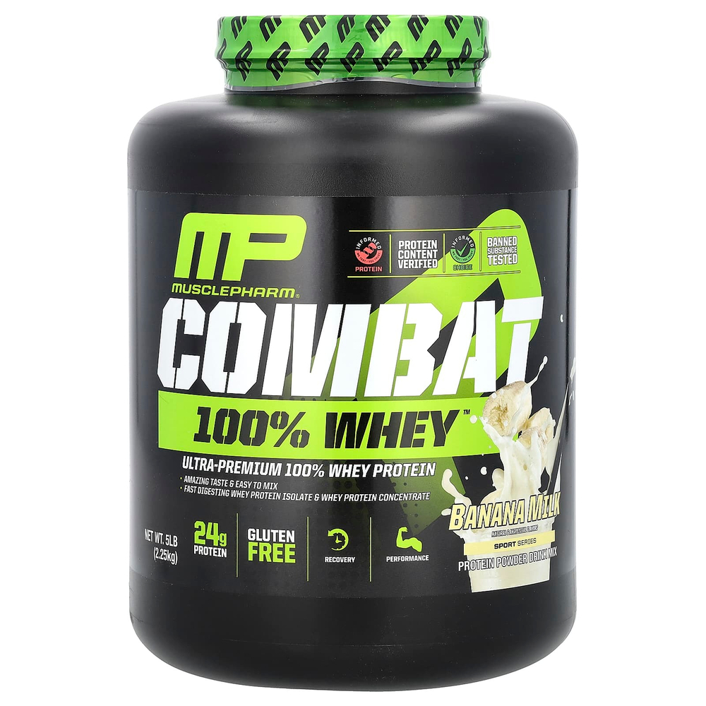 MusclePharm, Combat, 100% сыворотка, банановое молоко, 2,25 кг (5 фунтов)