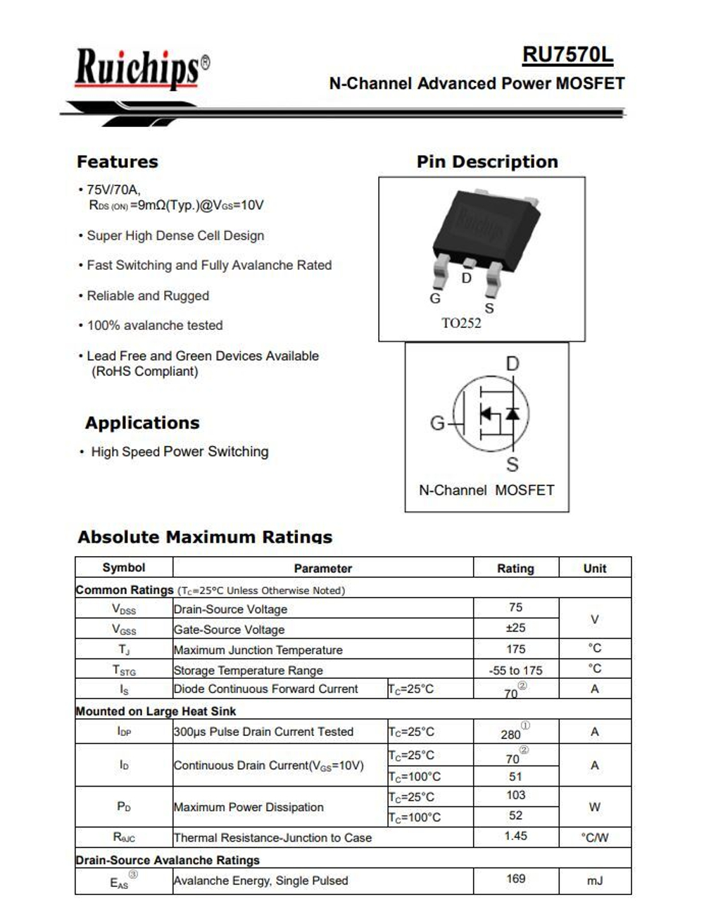 Транзистор RU7570L TO-252-2L