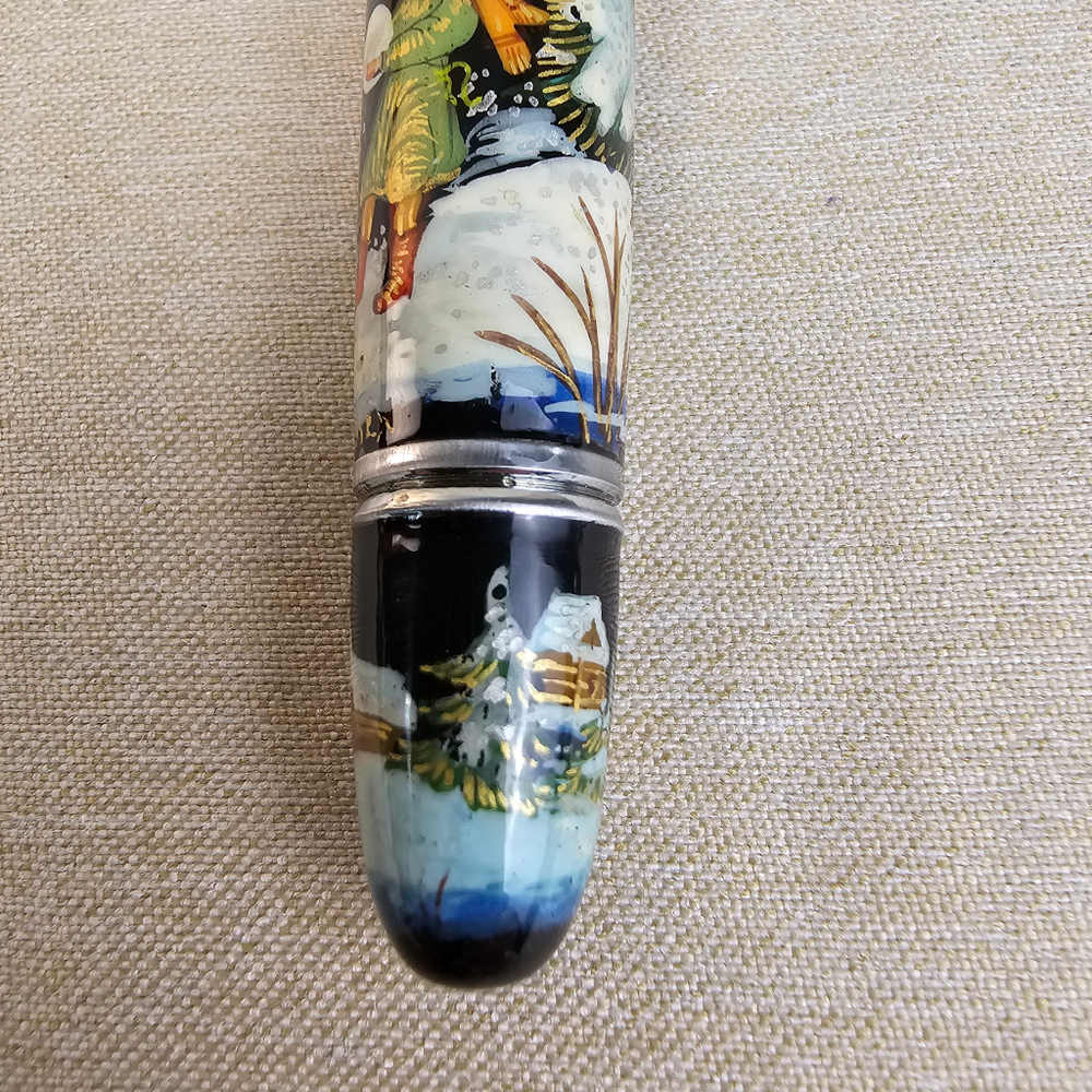 Ручка коллекционная  с ручной росписью Палех "Зимние забавы" в футляре