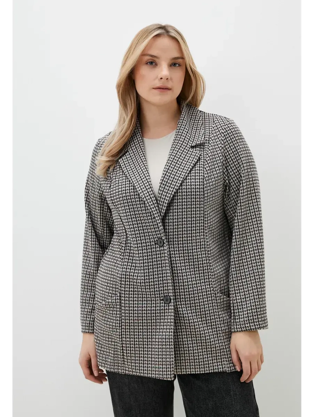 Жакет трикотажный в клетку стиль old money без подклада