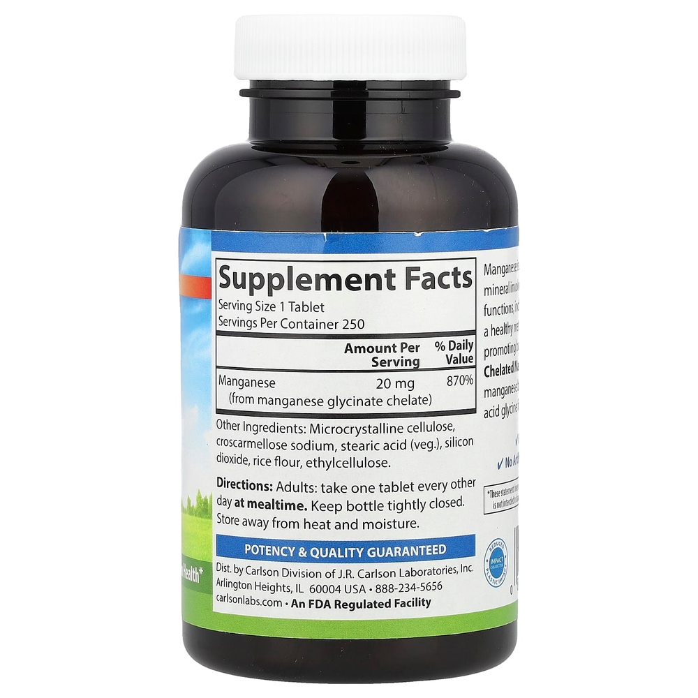 Carlson, хелатный марганец, 20 мг, 250 таблеток