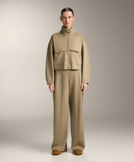 OYSHO Брюки прямого кроя с высокой посадкой и неопреновым эффектом, отделанные кантом, бежево-зеленый