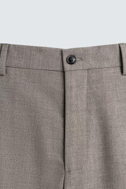 ZARA КОСТЮМНЫЕ БРЮКИ REGULAR FIT ИЗ РЕЛЬЕФНОЙ ТКАНИ, БЕЖЕВЫЙ