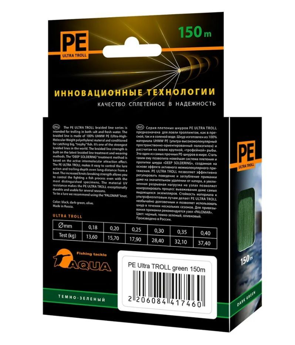 Плетеный шнур рыболовный TROLL Dark Green 0,18mm 150m