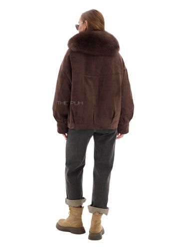 Утепленная замшевая куртка шоколадного цвета