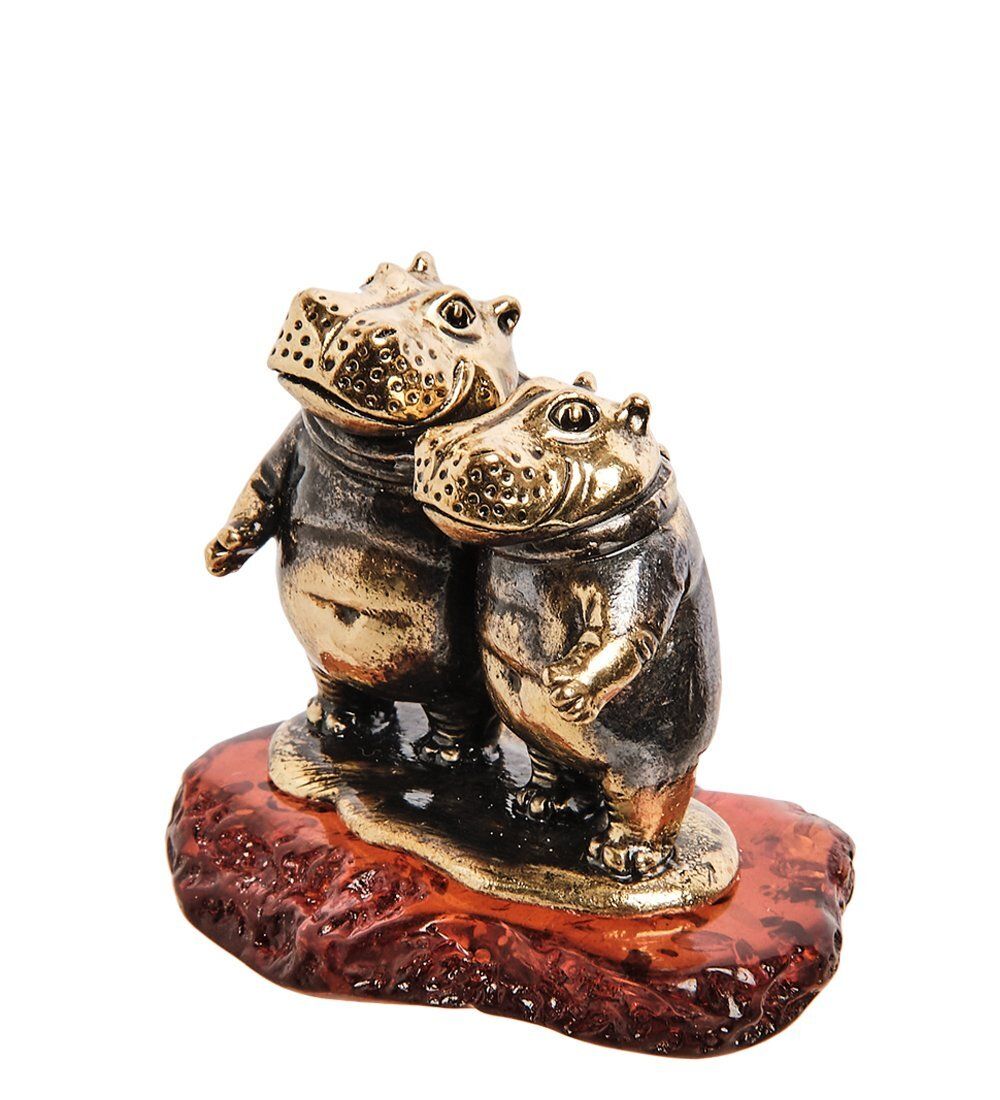 Народные промыслы AM-2795 Фигурка «Парочка Бегемоты» (латунь, янтарь)