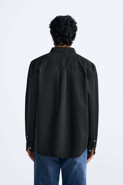 ZARA РУБАШКА ИЗ СМЕСОВОГО ЛЬНА, ЧЕРНЫЙ