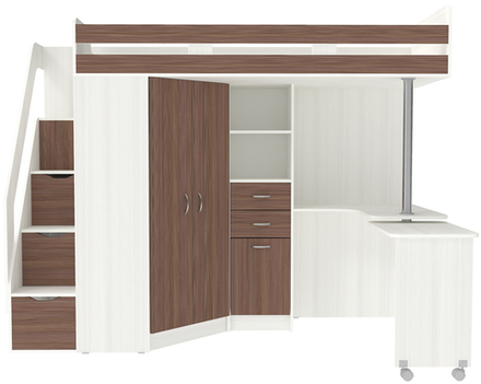 Кровать-чердак КарИВи Мийа Люкс Белое Дерево Бодего Темный