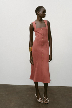 ZARA ПЛАТЬЕ ПИKЕ С ПУГОВИЦАМИ, ОРАНЖЕВЫЙ