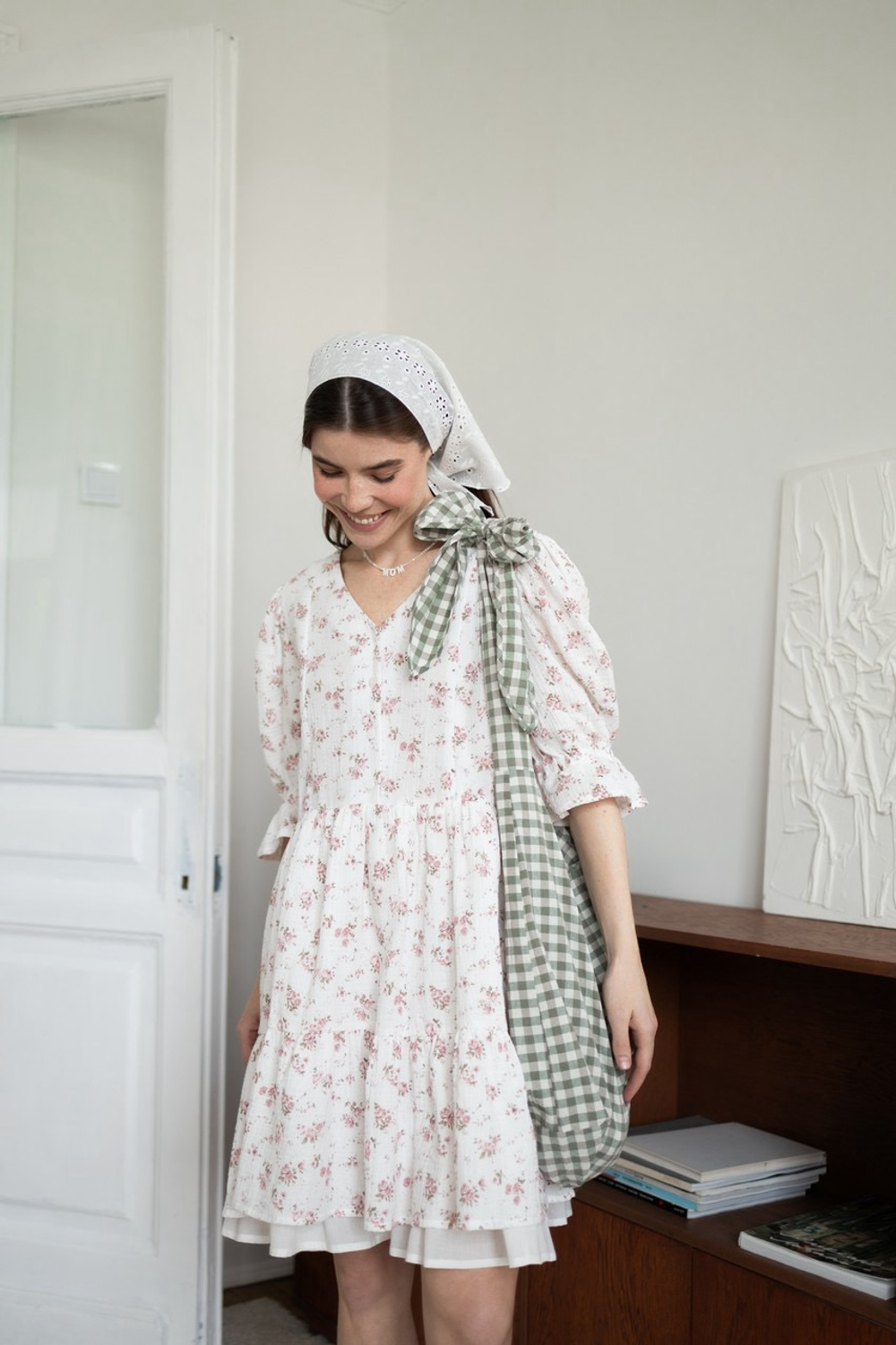 Платье Милана из муслина для беременных и кормящих, Айвори с цветами