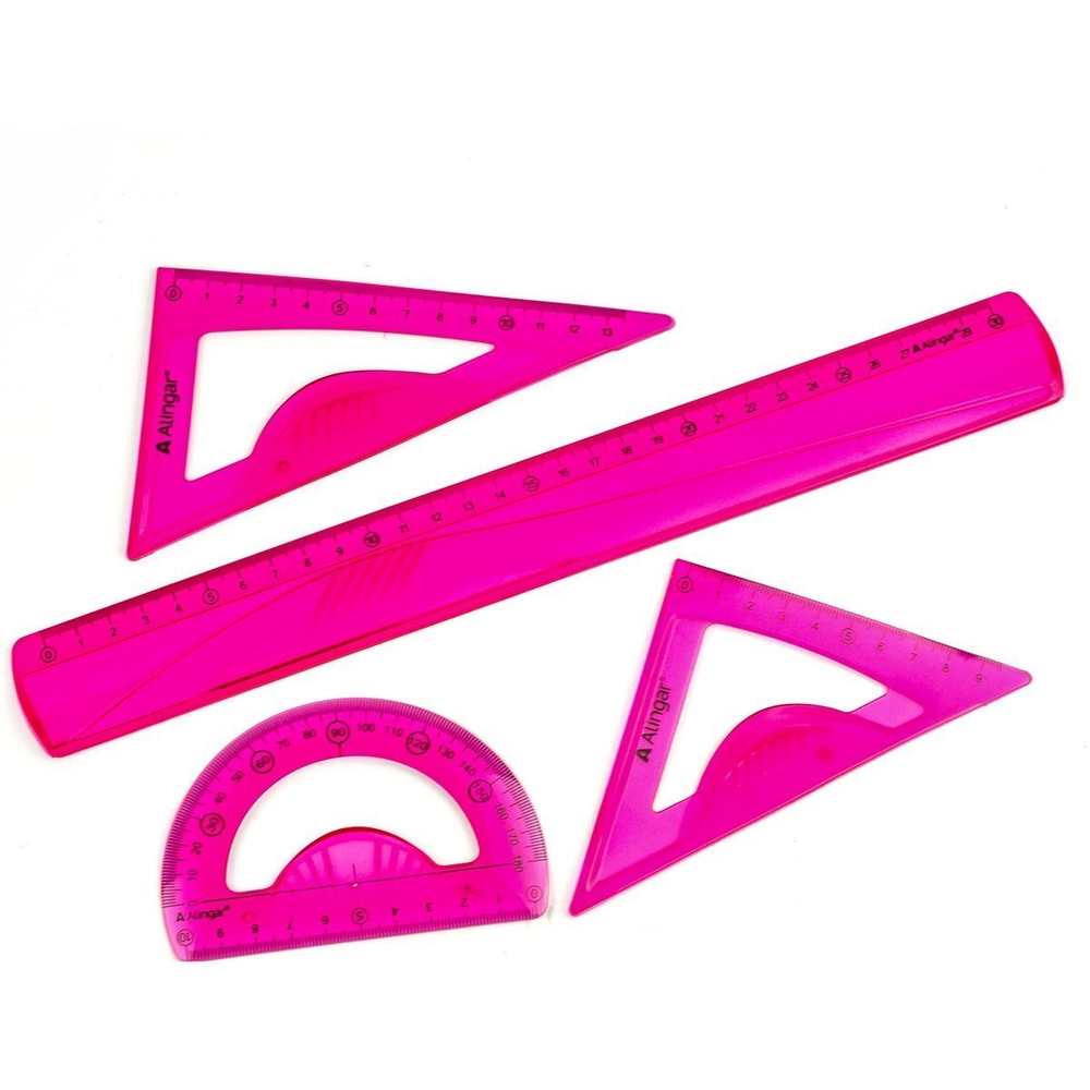 Набор чертежный Alingar, 30 см, пластиковый, 4 предмета,гибкий, цвета ассорти, пакет ПВХ с европодвесом