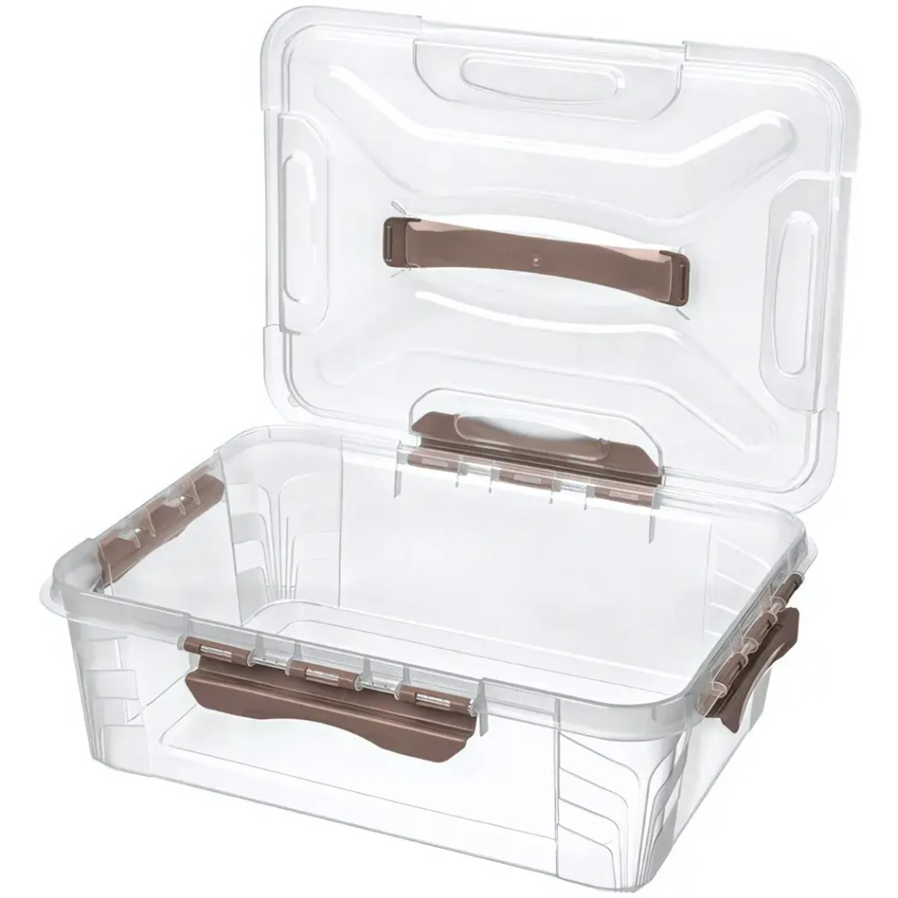 Контейнер для хранения с крышкой, ручкой и ручками-защелками «GRAND BOX», коричневый, 39*29*12,4см, 10л