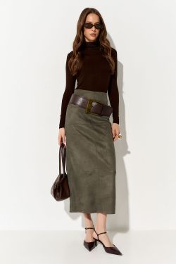 Юбка карандаш из экозамши цвета хаки