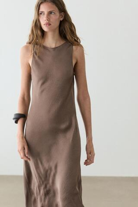 Massimo Dutti Длинное струящееся платье из сатина, тоффи