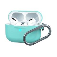 Силиконовый чехол Hang Silicon case LE с карабином для AirPods Pro (Ярко-голубой / coast blue)