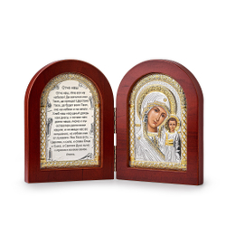 Складень, Казанская БМ, Молитва, икона арочная, красное дерево 140x200