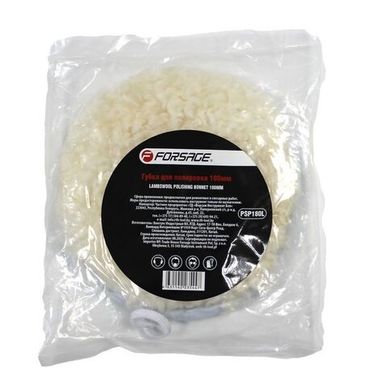 Губка для полировки из овечьей шерсти с фиксацией шнурком 180мм Forsage F-PSP180L