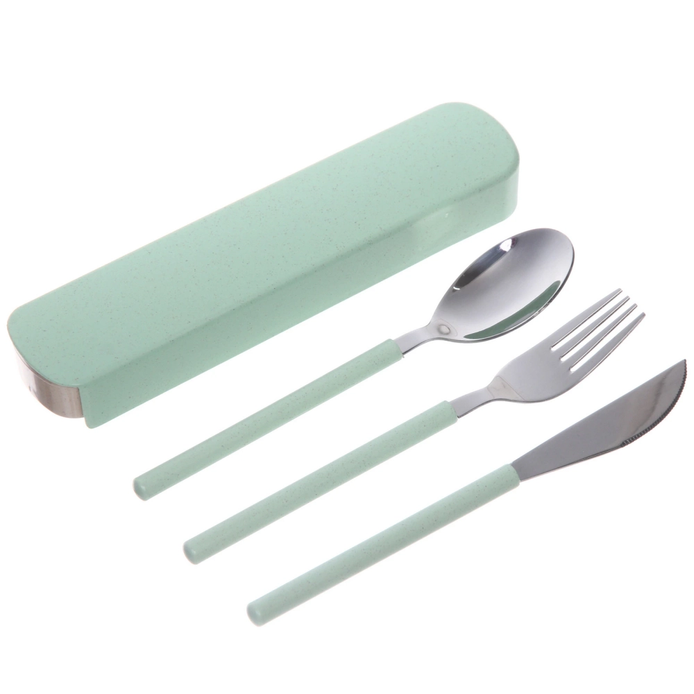 Набор столовых приборов «ЭкоЛайф» 3шт (ложка, вилка, нож) в футляре, мятный