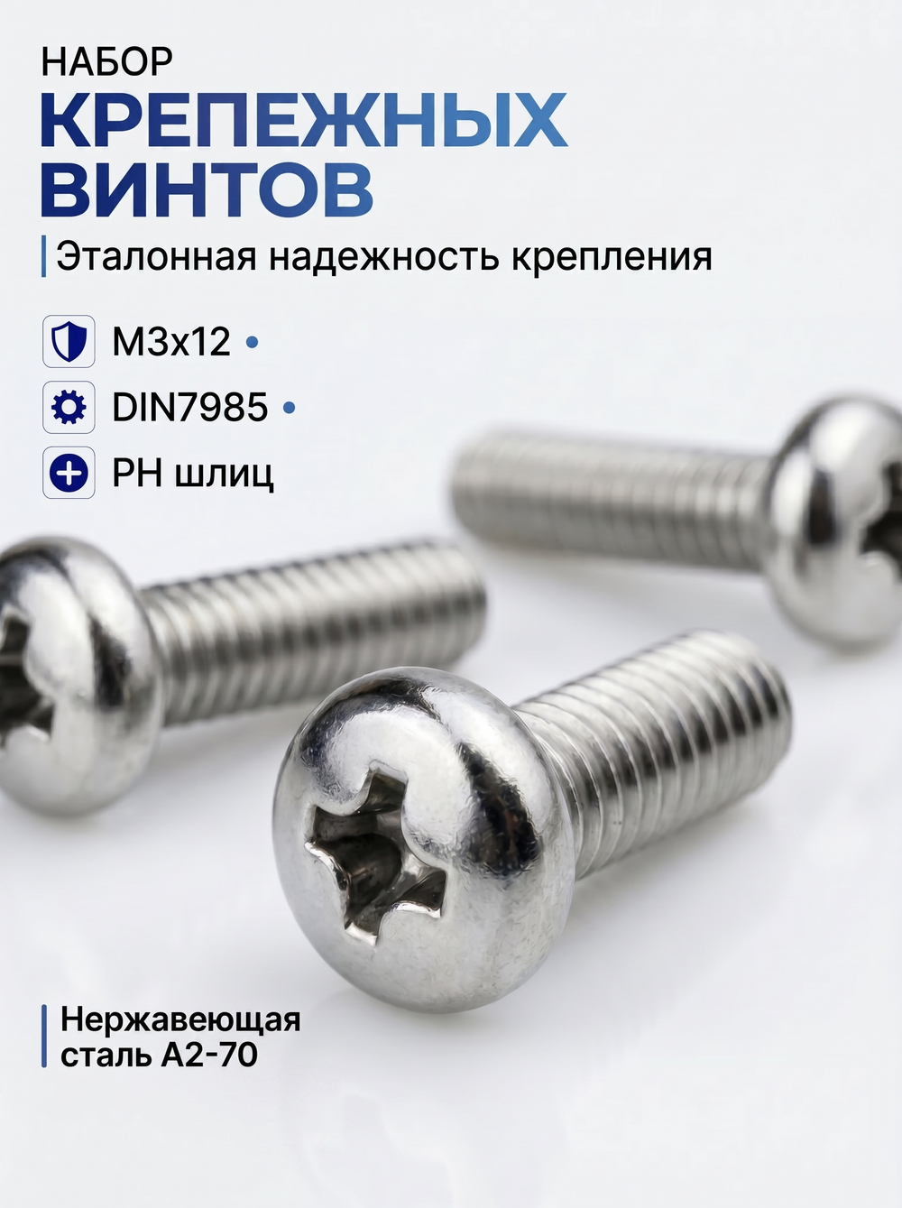 3х12 Винт полукруг. нерж. А2-70 DIN7985 PH (5 шт.)