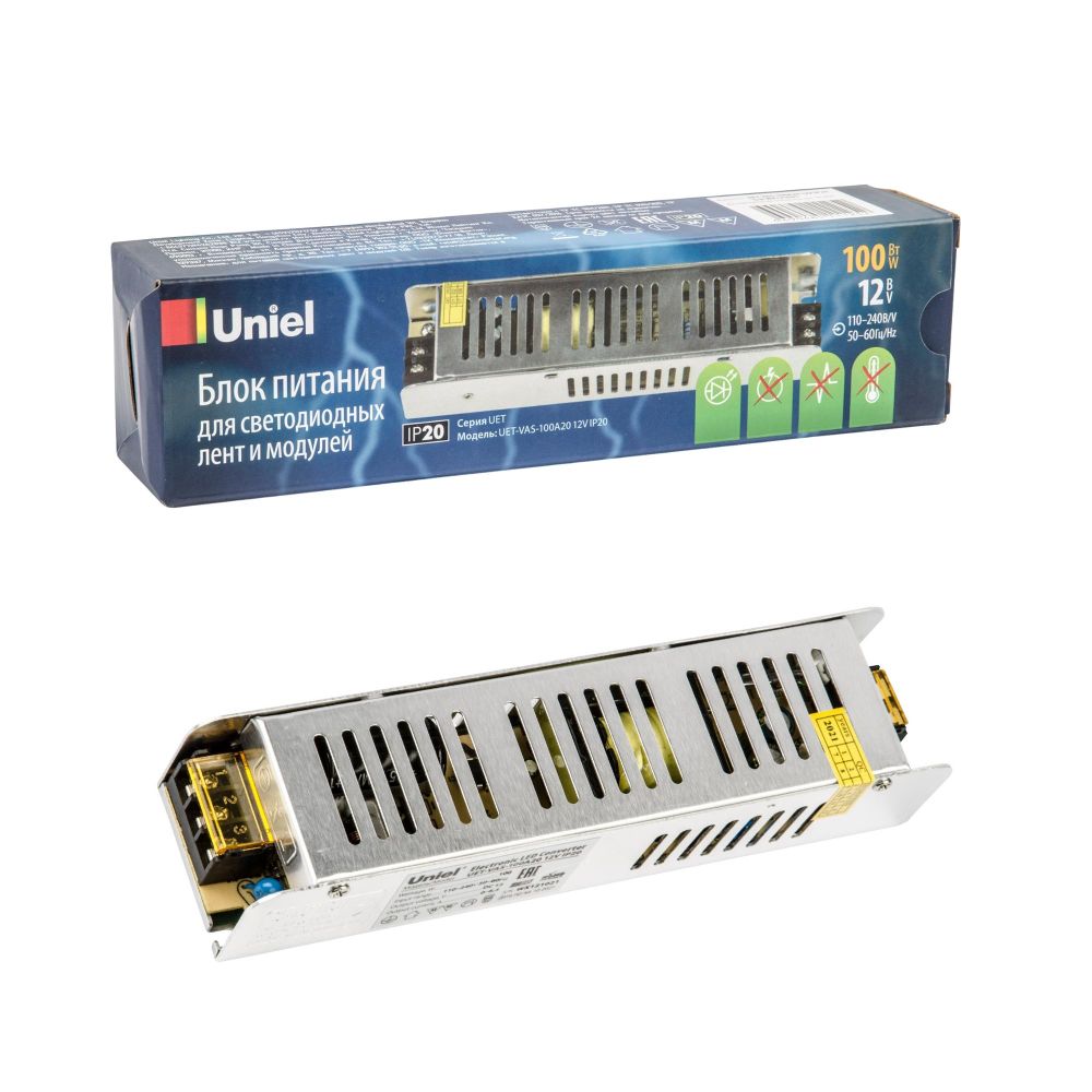 UET-VAS-100A20 12V IP20 Блок питания. 100Вт. Металлический корпус. TM Uniel