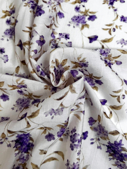 Плательная вискоза принт цветы фиолетовые на белом TENCIL RH#22