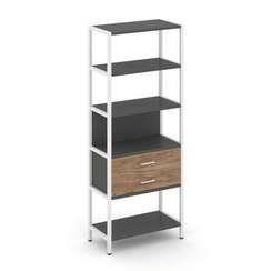 Shelf System Односекционный стеллаж пятиярусный с ящиками SN.STM-512 Антрацит/Дуб Табак/Металл Белый