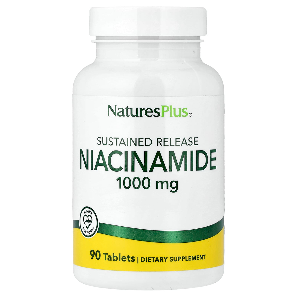 NaturesPlus, никотинамид, длительное высвобождение, 1000 мг, 90 таблеток