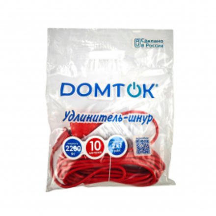 Удлинитель-шнур DOMTOK, 1гнездо, 10метров, ПВС 2х1мм, 2200Вт