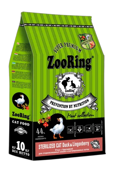 ZooRing Sterilized Cat Duck&Lingonberry Сухой корм для стерилизованных кошек, Утка и Брусника 10кг