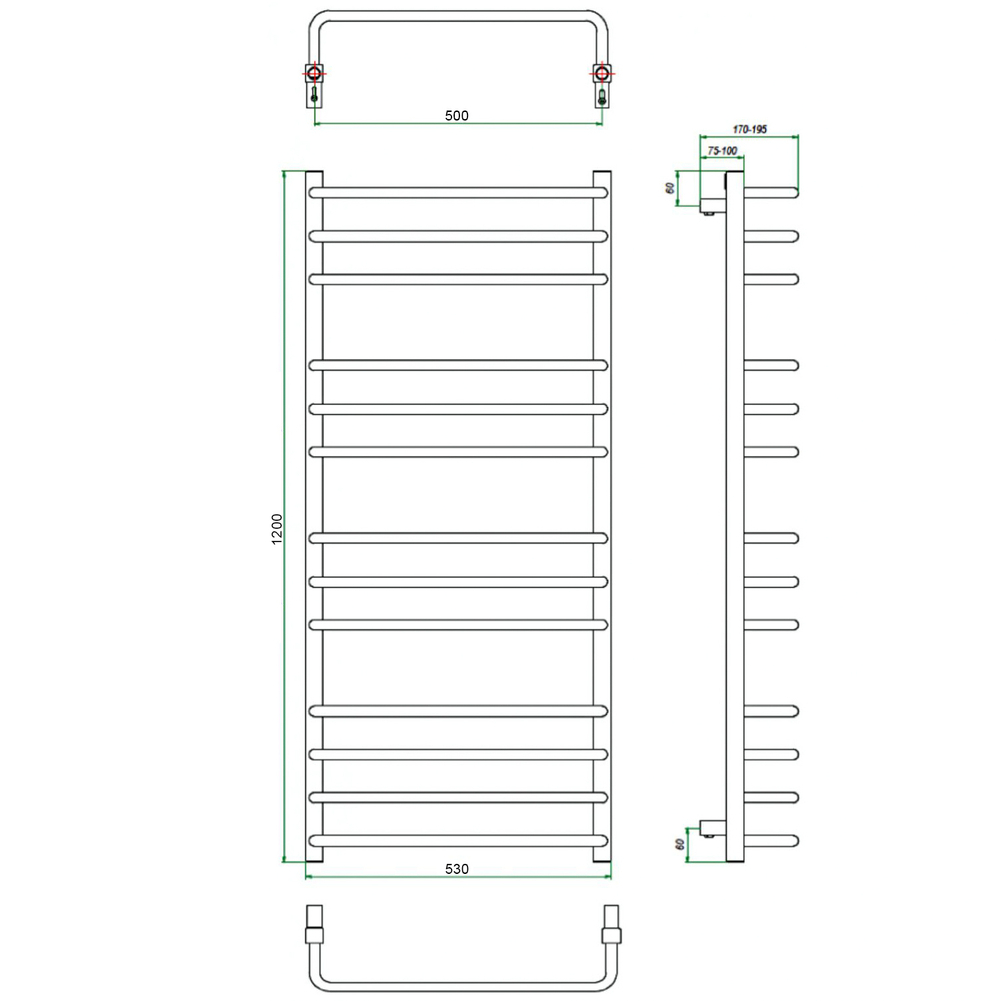 Полотенцесушитель ГРОТА ECOFORTE 53/120(-), (1 шт)