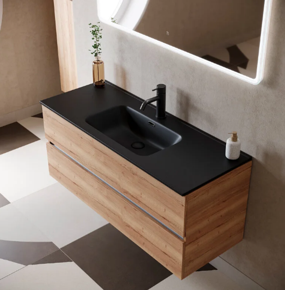 Тумба подвесная SANCOS Urban 1190х450х550, c двумя ящиками оснащенными доводчиками, дуб галифакс натуральный , арт. UR120-1EG
