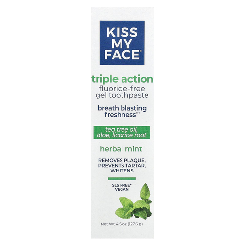 Kiss My Face, зубная паста тройного действия с маслом чайного дерева, ксилитолом и алоэ, без фтора, гель со вкусом освежающей мяты, 127,6 г (4,5 унции)