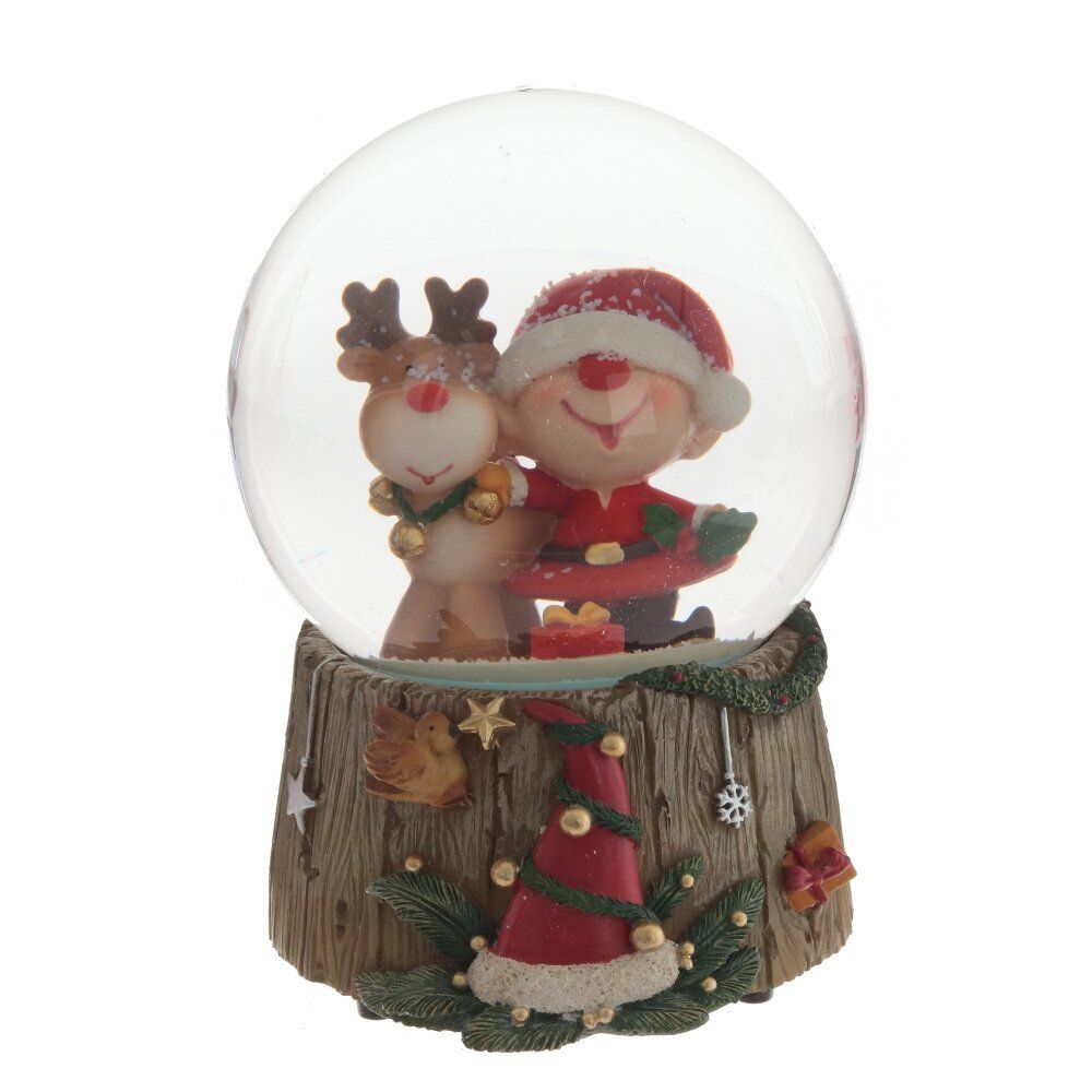 GAEM Фигурка декор в стекл шаре "Гном и Олень" (муз с ключ), D 10 см, L10 W10,5 H14 см