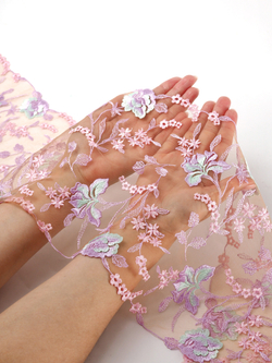 Вышивка на сетке телесная с мультиколор неэластичная ширина 23 см ОТРЕЗЫ