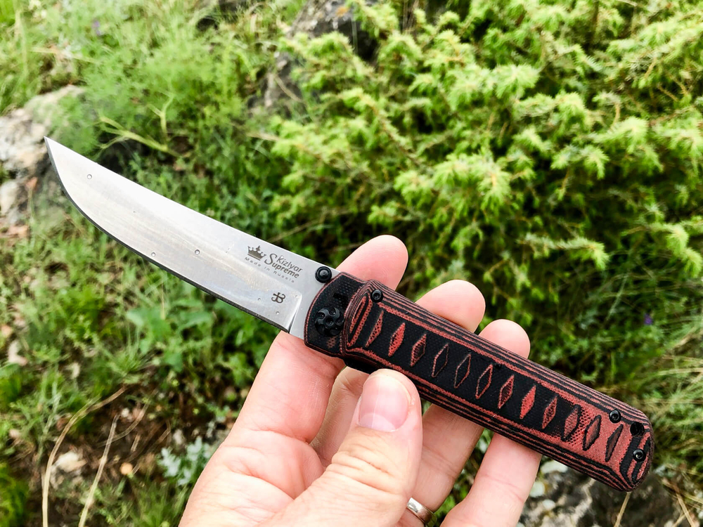 Складной нож Whisper D2 StoneWash Red, на подшипнике