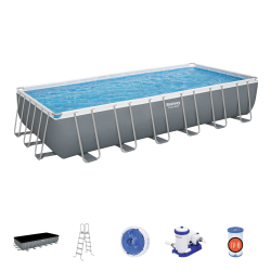 Каркасный прямоугольный бассейн Bestway 732х366х132 см + фильтр-насос 9463 л/ч, тент, лестница (56474 BW)