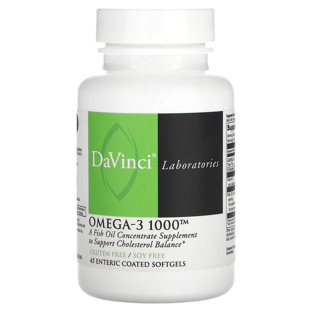 DaVinci Laboratories, Омега-3, 1000, 45 мягких таблеток, покрытых кишечнорастворимой оболочкой