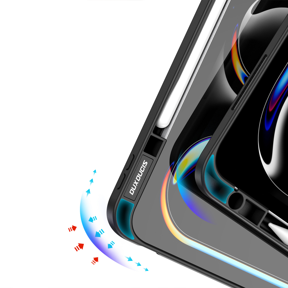 Чехол книжка черного цвета от Dux Ducis для Apple iPad Pro 13 с 2024 года, серия Magi Series Case, с держателем Apple Pencil и функцией автоматического перехода в спящий режим