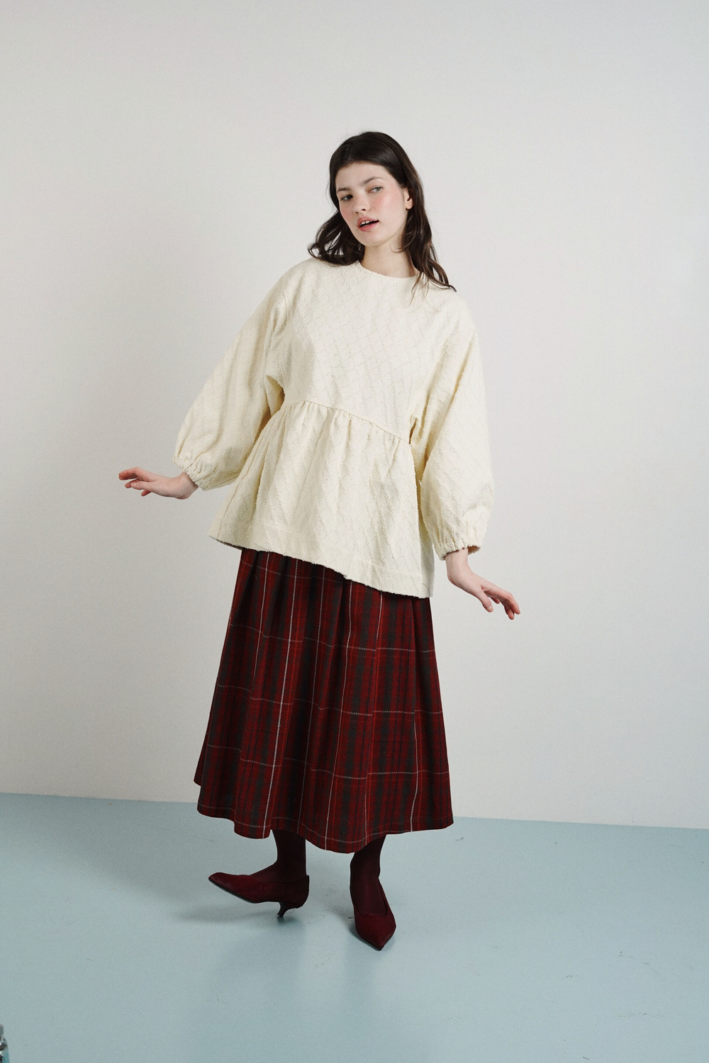 Юбка-колокол, красная клетка