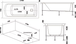 Акриловая ванна Bas (Бас) Аякс 170x75, с каркасом