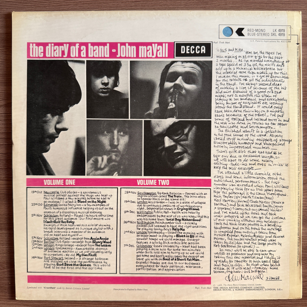 John Mayall ‎– The Diary Of A Band Volume Two (Англия 1968г.) Т