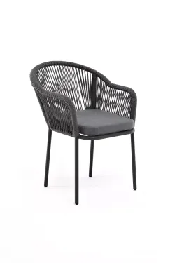 "Лион" стул плетеный из роупа, каркас алюминий серый (RAL7022) муар, роуп серый круглый, ткань серая 017